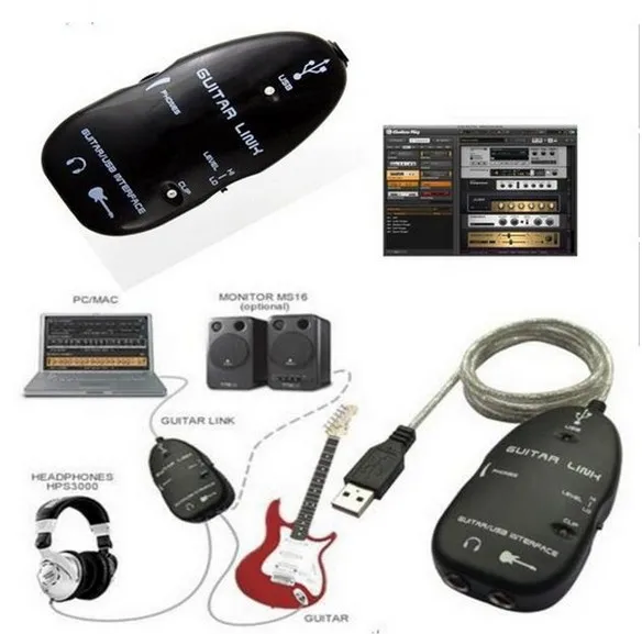 USB GUITAR TO PC INTERFACE CABLE LINK AUDIO ELECTRIC ACOUSTIC PRE AMP