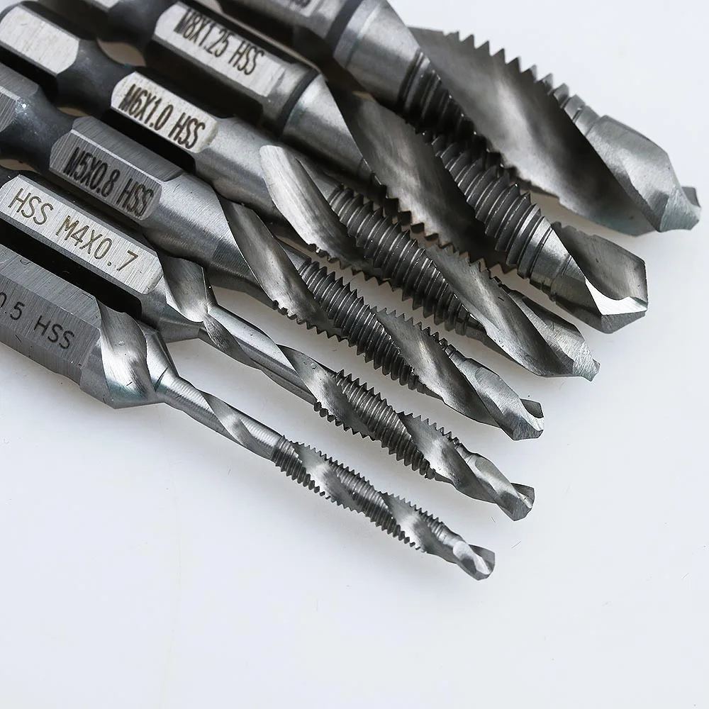 6pcs Silver Drill Tap Countersink Deburr Set Metric Combination Drill Tap Bit M3 M10 Hssin
