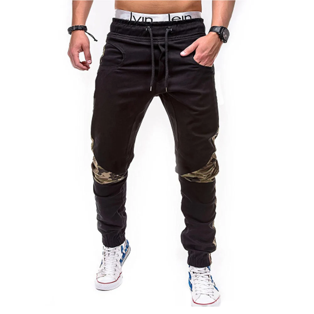 

2018 new trend men's fashion camouflage stitching tether belt cotton large size beam foot casual pants