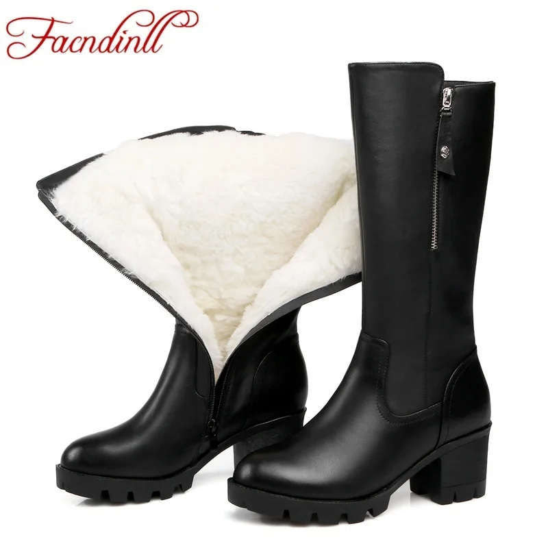 FACNDINLL fashion women knee high boots new genuine leather plush high heels platform black zipper shoes woman winter snow boots цена FACNDINLL fashion women knee high boots new genuine leather plush high heels platform black zipper shoes woman winter snow boots цены онлайн
