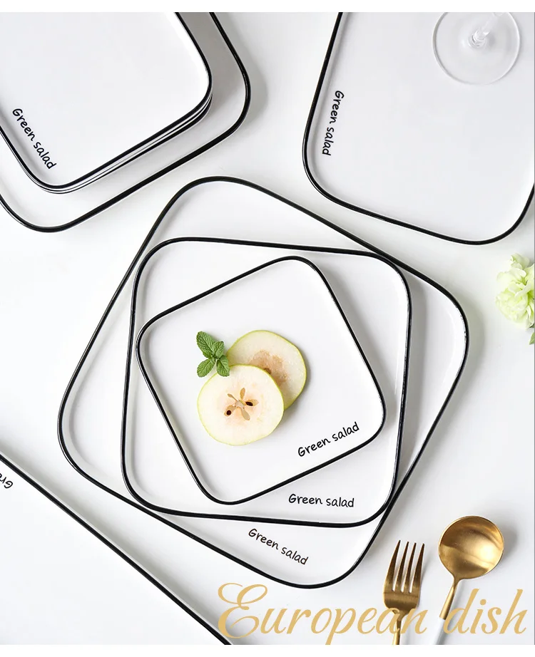 Керамические обеденные тарелки прямоугольные блюда и тарелки наборы домашнего использования креативная тарелка для стейка десерты блюдо для завтрака слова, буквы с принтом