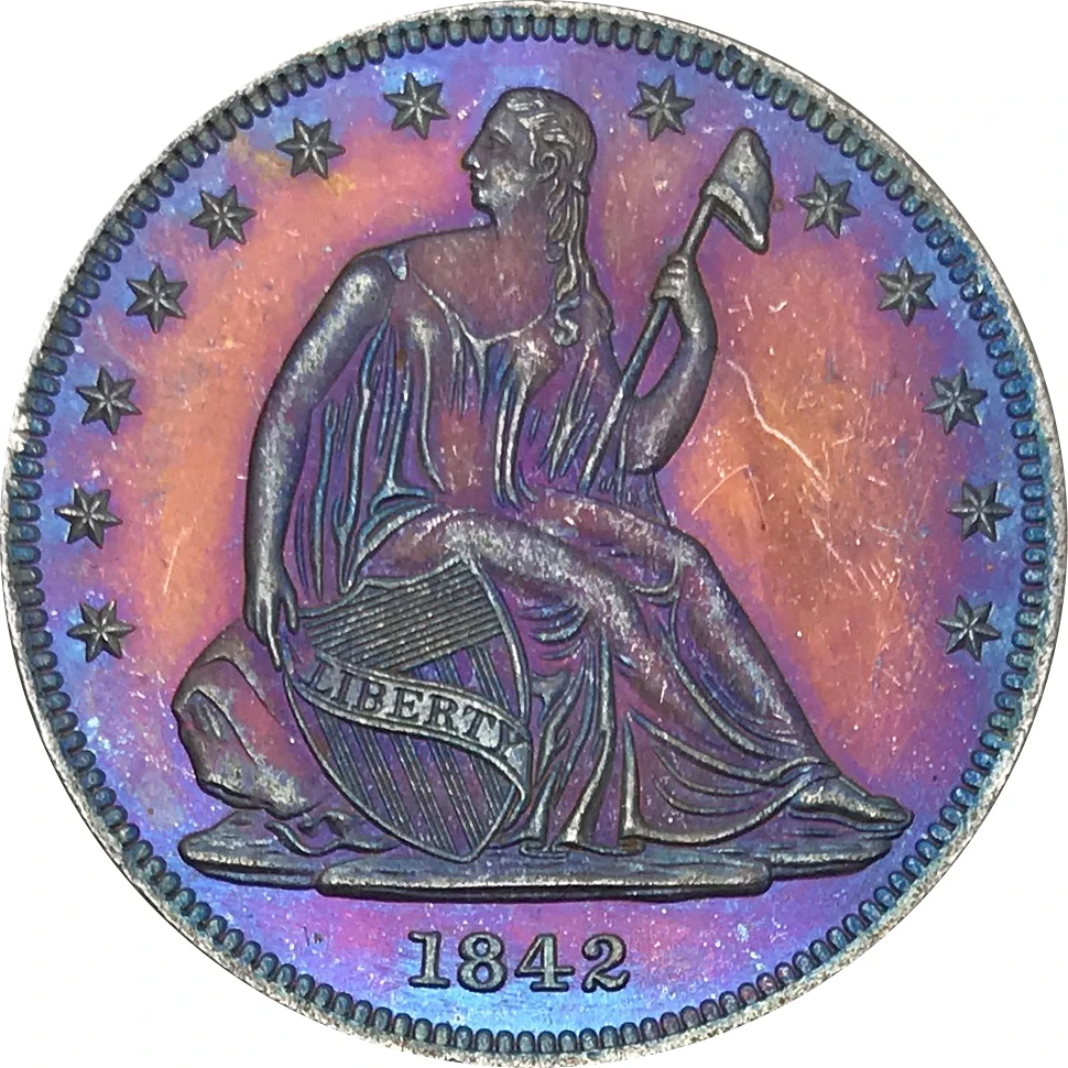 United States Of America 1842 Half Dollar Seated Liberty No Motto Brass united-states-of-america-1842-half-dollar-seated-liberty-no-motto-brass