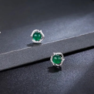 

Funmor Green Natural Emerald Stud Earrings 925 Sterling Silver Jewelry For Women Lady Wedding Banquet Brincos Accessories Gifts