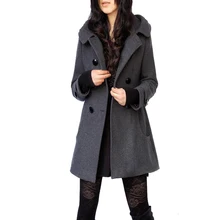 Зимнее шерстяное пальто с капюшоном, шерстяная ветровка, женское двубортное кашемировое пальто на зиму, женские куртки, большие размеры S-4XL