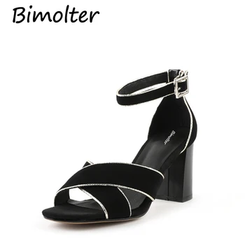 

Bimolter Rome Styles High Thick Heels Sandals Red Shoes Women Sheep Suede Sexy Lady Summer Sandals Feminina Casual Shoes LSSB007
