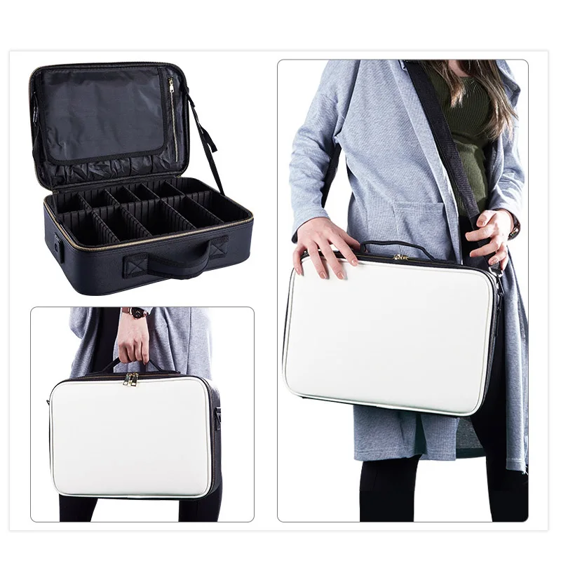 

PU Partition Makeup Organizer Crossbody Makeup Bags Tote Toiletry Cosmetic Bag Multilayer Storage Box Portable Pretty Suitcase