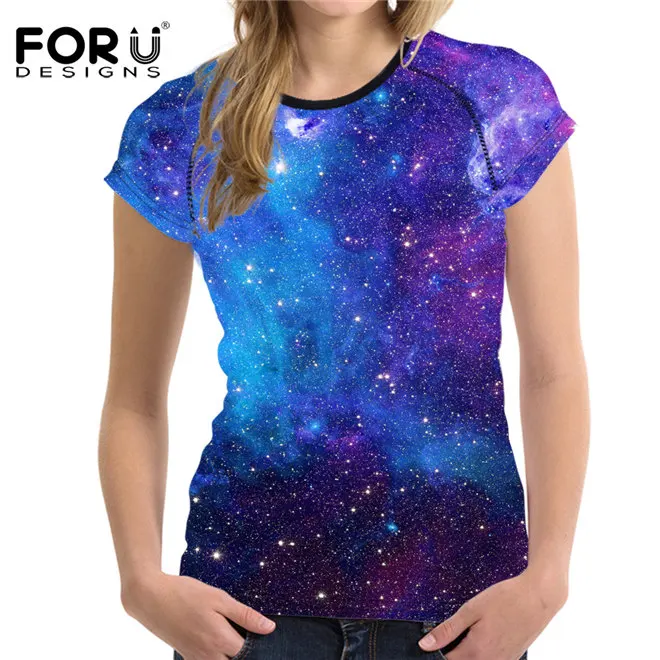 FORUDESIGNS/Яркая футболка с 3D Галактикой, Женская Повседневная классная облегающая одежда с изображением Луны и космоса для девушек, женские топы, летняя футболка XXL - Цвет: h1816BV