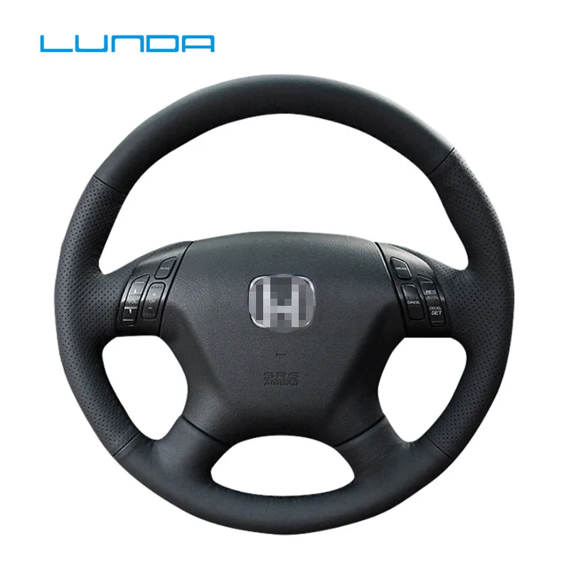 

LUNDA Black Leather Car Steering Wheel Cover for Honda Accord Odyssey 2004-2005 hand-stitched Steering Wheel Cover