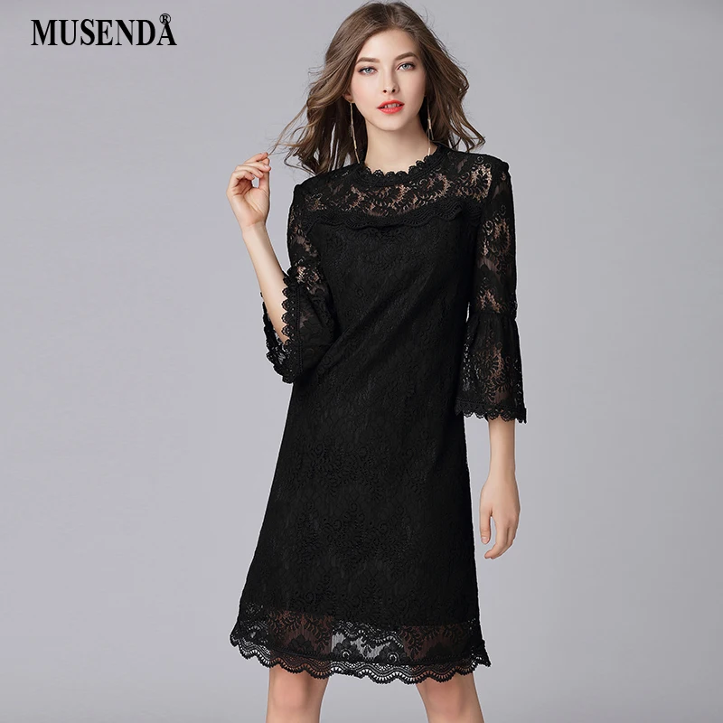 MUSENDA размера плюс женское кружевное платье 3/4 с расклешенными рукавами Новинка весенние женские элегантные платья Vestido Robe Одежда 5XL