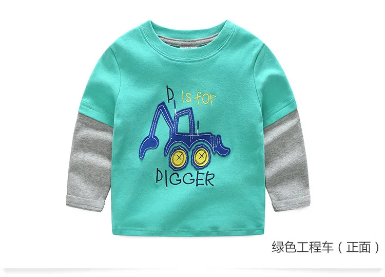 2018 Spring Autumn For 2-9 10 Years Children Cotton Striped Patchwork Cartoon Car Bus Truck Baby Kids Boys Long Sleeve T Shirts (37)