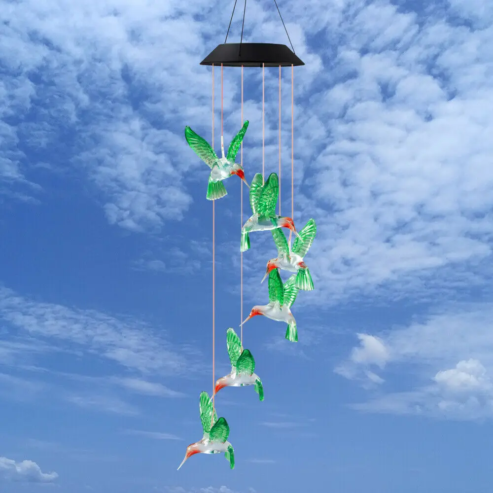 Hummingbird колокольчики, декоративные садовые светильники, светодиодный фонарь на солнечной энергии, подвесные украшения, меняющие цвет, колокольчик