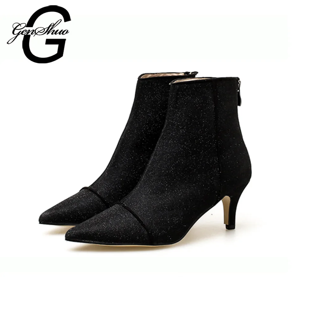 

GENSHUO Shoes Woman Boots Ankle Boots for Women Botines Mujer 2018 Chaussures Femme Pointed Toe Simple Shoes Size 39