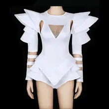Белые стразы, боди для женщин, джаз, DJ, танцевальные костюмы, одежда для сцены, ночного клуба, бара, вечерние, шоу, для женщин, певиц