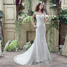 Elegant White Mermaid Lace Cover Wedding Dress 2017 with Straps Formal Women Long Bridal Gown vestido de casamento Custom Made