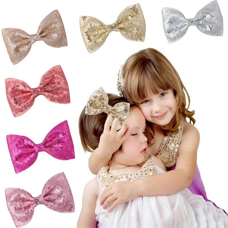 

1 PC 4.7'' Solid Sequins Ribbon Hairgrips Bow Hair Clips With Alligator Bow-knot Headwear For Girls Children Hair Accessories