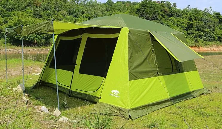 Сверхъярусный 8-12 человек двойной слой водонепроницаемый две спальни и одна гостиная кемпинг вечерние палатки