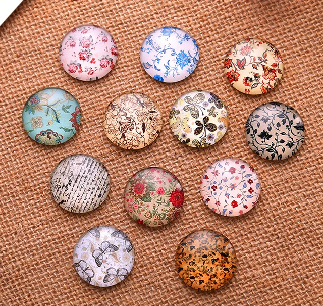 24 Uds. De patrón de flores redondas hechas a mano de 12mm, 14mm y 16mm, cabujón de cristal con foto y cúpula de vidrio para joyería 24 Uds. De patrón de flores redondas hechas a mano de 12mm, 14mm y 16mm, cabujón de cristal con foto y cúpula de vidrio para joyería