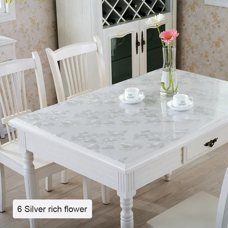 6 Silver rich flower Скатерть из мягкого стекла ПВХ толщиной 1 мм, водонепроницаемая, масляная, анти-Горячая скатерть, высокое качество, для кухни, дома, кофе, коврик, покрытие для стола - Цвет: 6 Silver rich flower