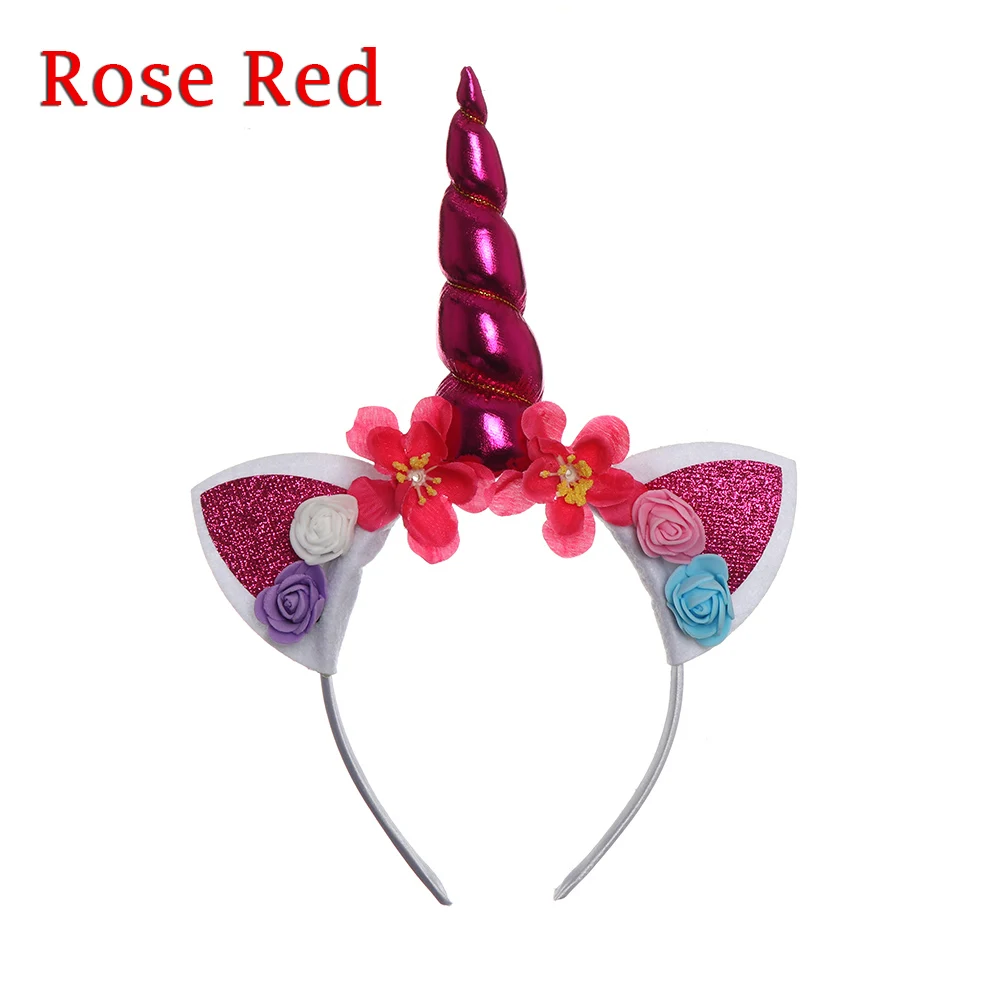 red rose 1 шт., сделай сам, детский ободок с рогом единорога для девочек, блестящая повязка для волос, блестящие красивые головные уборы, аксессуары для волос, пасхальные бонусы, вечерние - Цвет: red rose