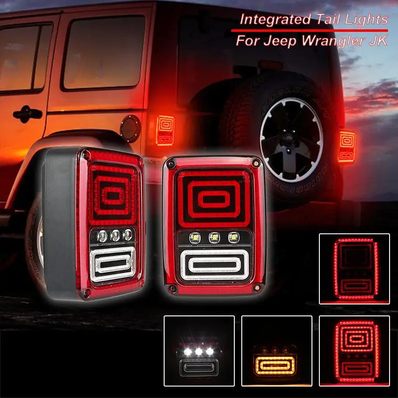 Auxmart 35w LED Integrated Taillight EU for Jeep Wrangler JK 2007-2016 Brake Light Turn Signal Running Rear Lights EU Version