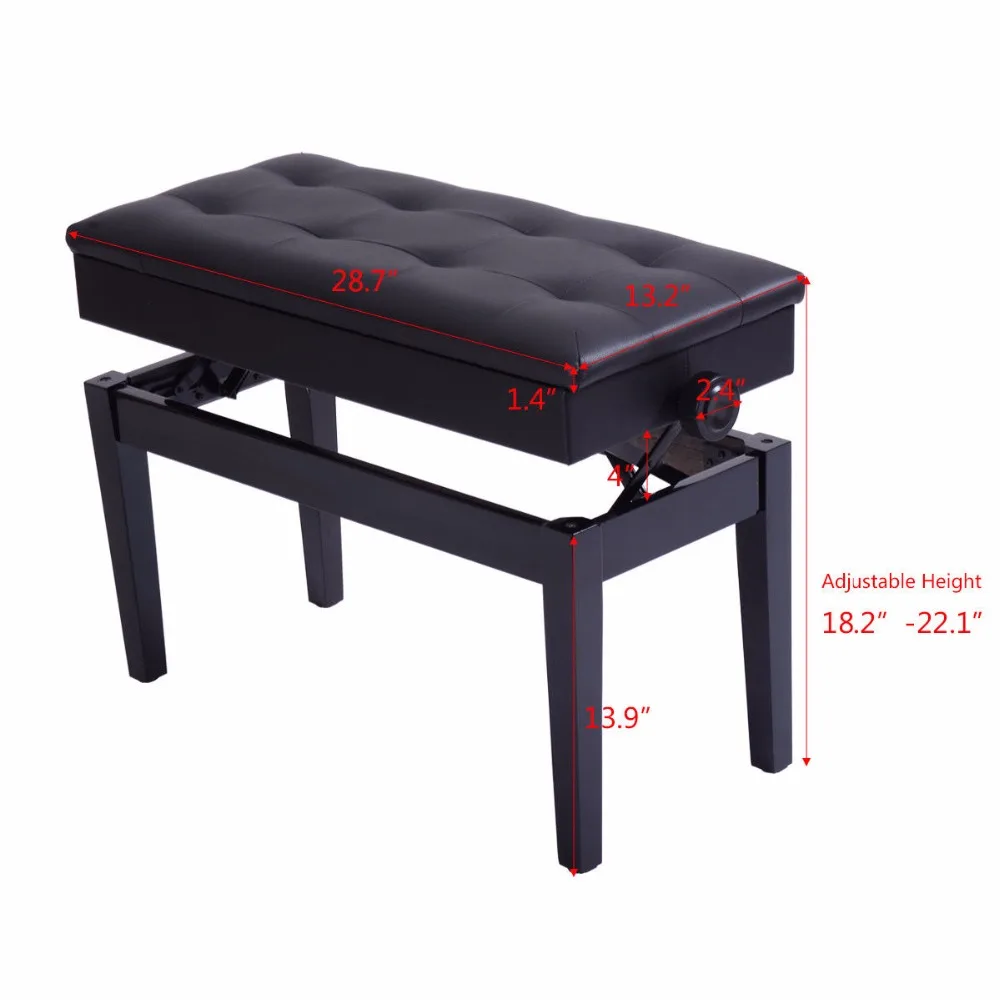Wooden Duet Piano Bench Stool Padded Leather Cushion Comfort