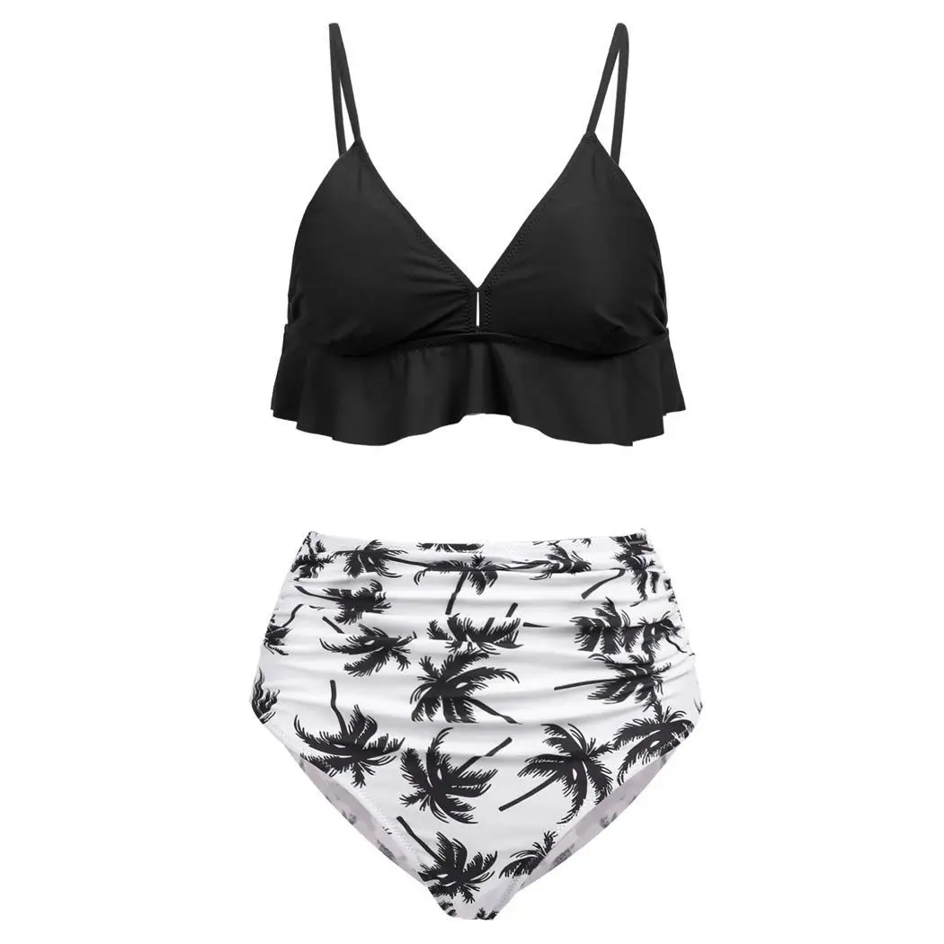 Print Bikini Set Women Heart Neck Push Up High-waisted Two Pieces Swimwear 2019 Beach Bathing Suits Swimsuits |