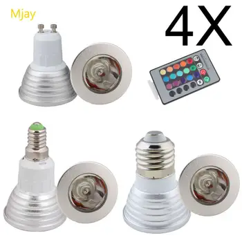 

4x 3W GU10 E14 E27 RGB LED Bulb more than 16 Colors RGB Light lamp Change Spotlight With 24Key IR Remote Living Roon