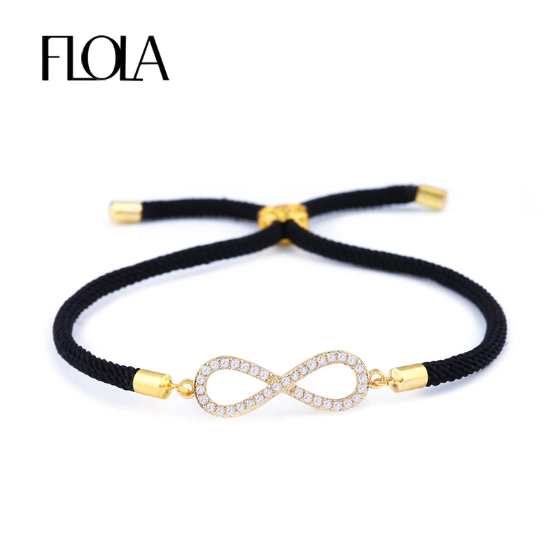 Браслет Шарм FLOLA Lucky Infinity с цирконом регулируемый браслет черной нитью и