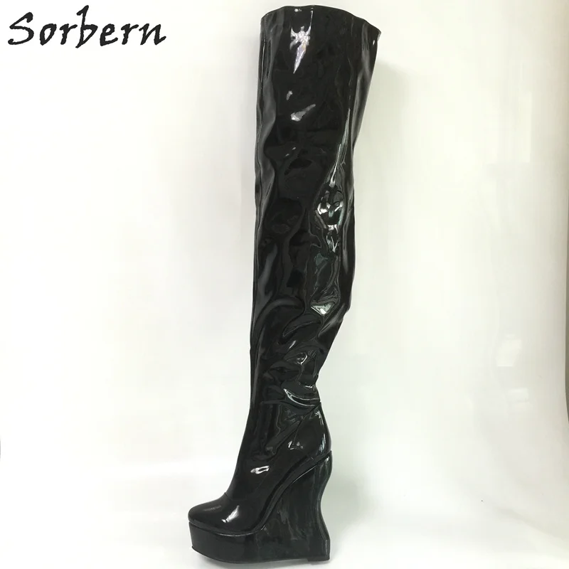 

Sorbern Black Thigh Boots For Women Strange Wedges High Heels Platform Ladies Shoes Plus Size 15 DIY Over the Knee Boots Ladies