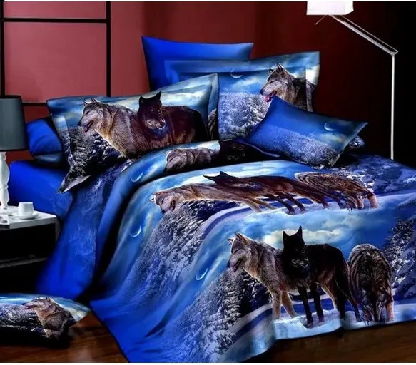 Buy 3D Wolf Bedding sets Animal print sheets duvets cover bed in a bag Queen