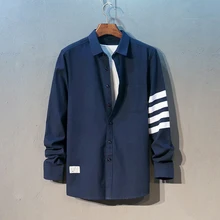 Для мужчин Рубашка в полоску Для мужчин бренд Бизнес Повседневное с длинным рукавом отложной воротник в полоску Для мужчин платье рубашка Для мужчин одежда 4xl