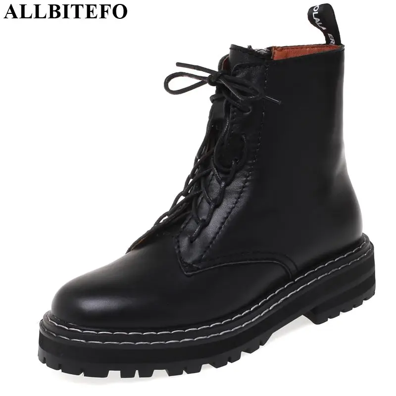 

ALLBITEFO natural genuine leather women boots simple style fashion ankle boots Autumn Winter Martin boots comfortable breathable
