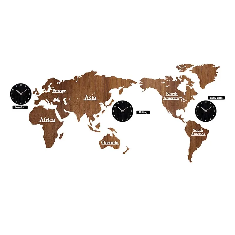 Новые Креативные настенные часы с картой мира деревянные Большие деревянные часы настенные часы современный европейский стиль круглые немые часы relogio de parede - Цвет: brown with black