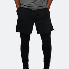 Мужские поддельные две штуки спортивные брюки с карманами Слаксы эластичность спортивные штаны для бега спортивные брюки мужские#40