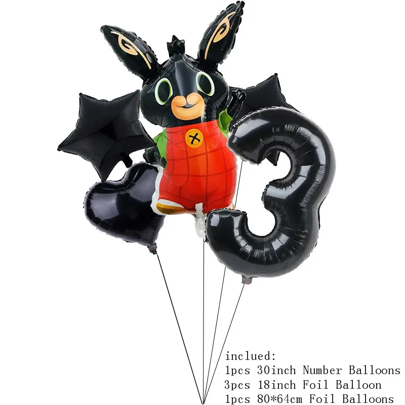 5 шт. Детская футболка с кроликом Бинг Фольга воздушный шар с изображением мультяшного кролика воздушные шарики в виде животных со звездой для детей; на возраст 1, 2, 3, 4, 5, 6th День рождения игрушки-украшения Globos - Цвет: 30inch Number 3