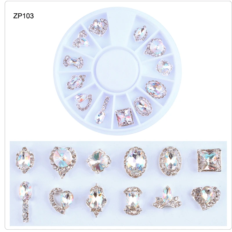 

12 Desings Nail Crystal Wheel Heart-Shape/Square 3D Nail Rhinestone Crystal Drill Glitter For Nail Tips Manicure Art Decoration&