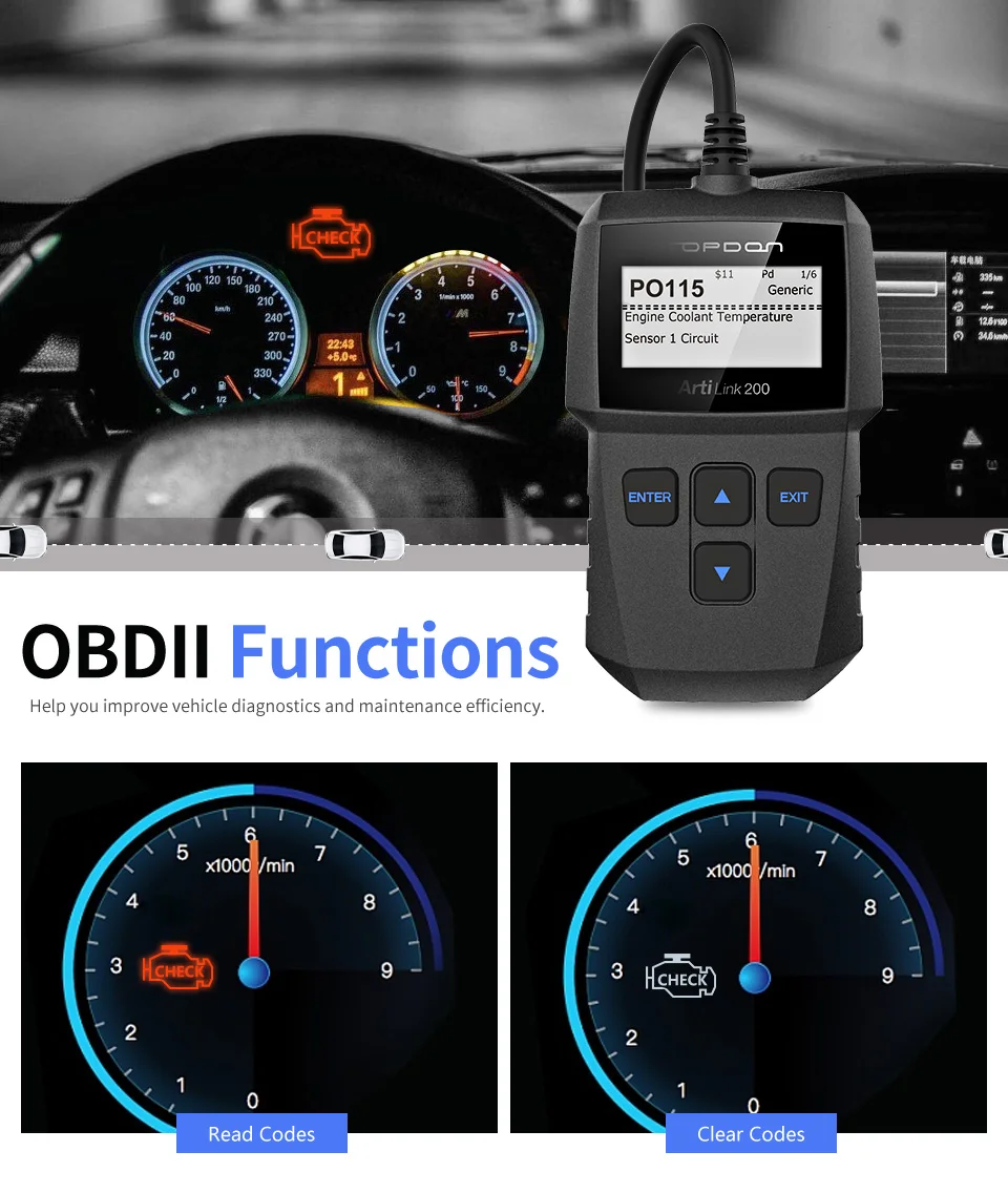 TOPDON ArtiLink 200 автомобилей Автомобильный диагностический инструмент OBDII OBD2 сканер тестер неисправностей Интерфейс код читателя для X431 Creader 3001