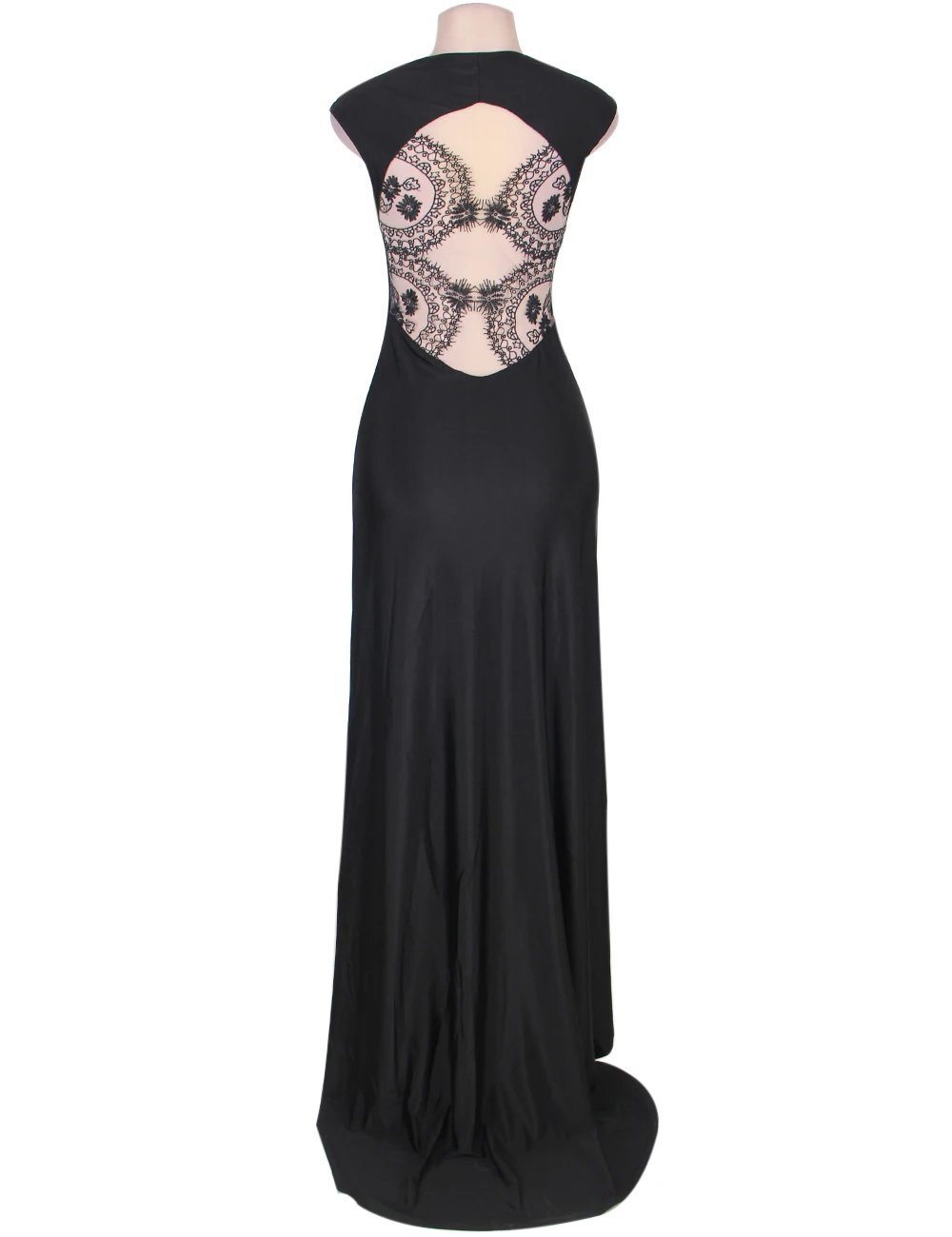 1021 Embroidered Black Dress Back Hollow Out Women Fashion Design Hot Sale Plus Size Maxi Dress Elegant Floor Length Dress