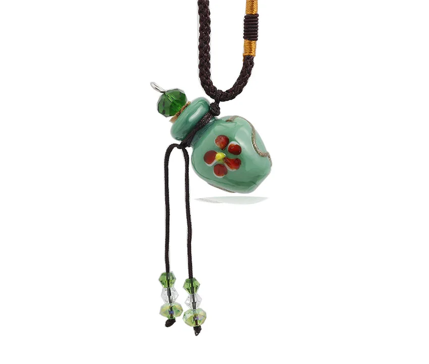 

NEW Murano Glass Lampwork Pendant Rope Chain Green Necklace Essential Oil Diffuser perfume bottle Crystal Rhinestone necklaces