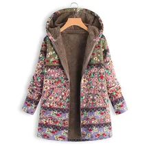 5XL 4XL размера плюс женская куртка зимняя Винтажная с цветочным принтом женская куртка пальто женская с капюшоном теплая флисовая куртка одежда оверсайз