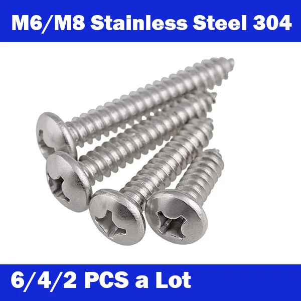 M6/M8 Free shipping 6/4/2pcs Cross recessed round head tapping screws self-tapping 304 stainless steel screw | Обустройство дома