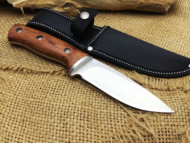 Warrior туристический нож с фиксированным клинком, 440 лезвие твердой деревянной ручкой маленький охотничий нож, нож для выживания