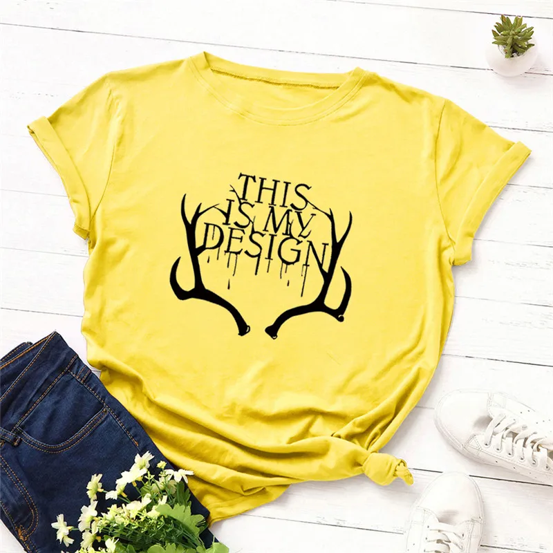 

Plus Size S-5XL Fashion Antlers Print TShirt Women Shirts 100%Cotton O Neck Short Sleeve Summer T Shirt Tops Women T-shirt