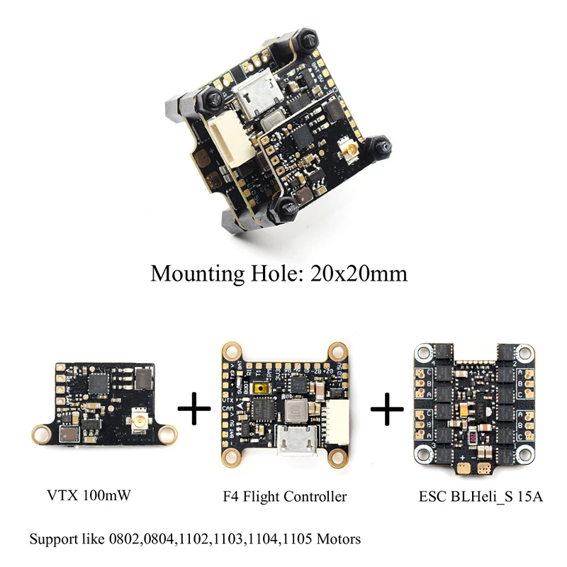 

Talon F4 Mini Fly Tower F4 Flight Control Betaflight+ 15A BLHELI-S 4in1 ESC+ 40CH 100mW VTX for micro RC FPV Racing Drone