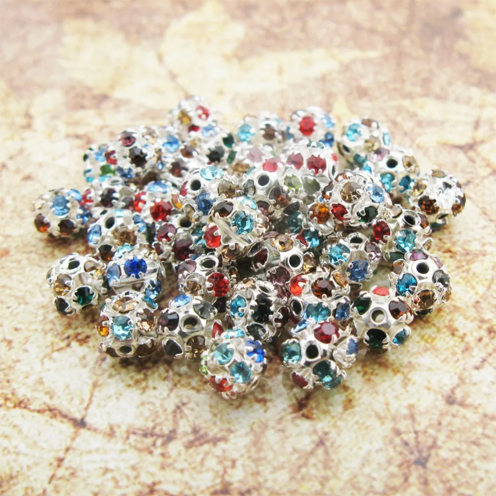 

TOAOB 100pcs Silver 6MM Spacer Beads Colorful Rhinestone Ball Beads Charms Jewelry Makings