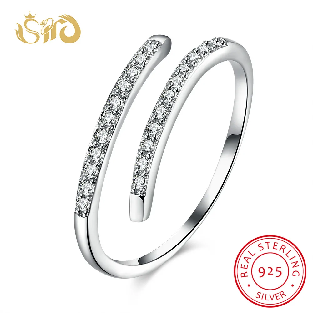 

SHD High Quality 925 Sterling Silver Ring Two Rows of Zircon Cuff Ring Resizable Pave Setting Zircon Ring for Women Anniversary