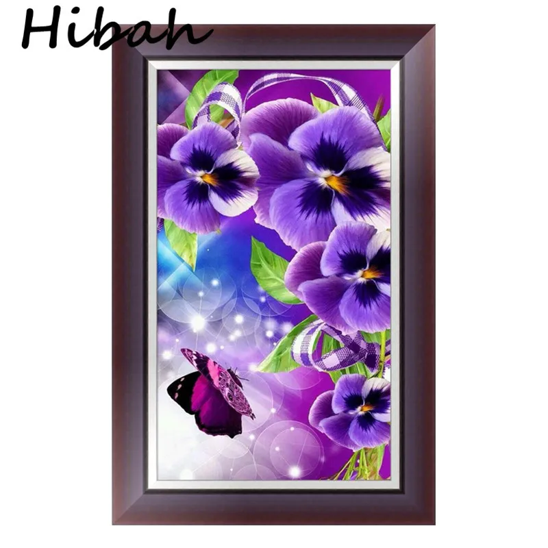 

5D Diy Diamond Painting Cross Stitch Purple Flower Pattern Round Diamond Rhinestone Mosaic Embroidery