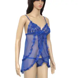 Женское сексуальное женское белье Babydoll с v-образным вырезом, прозрачное кружевное платье, ночное белье, ночная сорочка, стринги