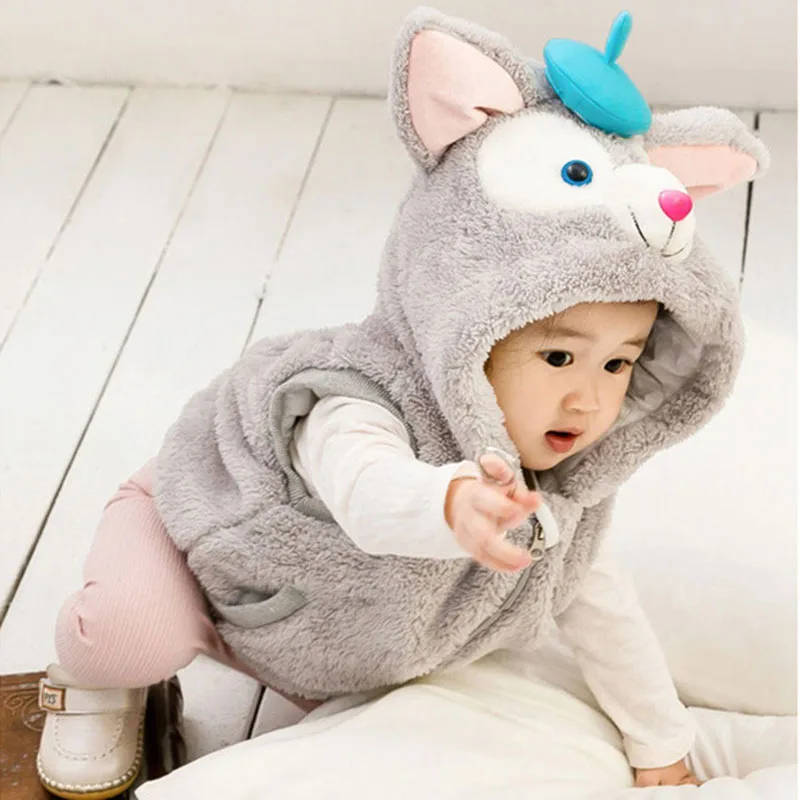 2018 autumn winter baby boys girls vest for children thick cotton warm rabbit veat cute hooded outwear children clothes (5)