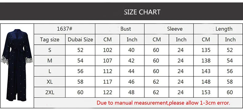Дубай Абая, для мусульман Для женщин кружевное кимоно открытый кардиган украшенный бисером жемчуг кафтан платье хиджаб синий плюс Размеры халат турецкого исламского Костюмы